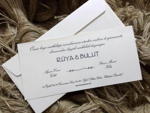 Sade yatay zarflı ve iç kartlı evlilik, nikah töreni davetiyesi.