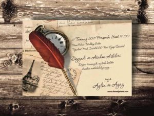 Kuş tüyü kalem imajı bulunan mektup temalı ürün