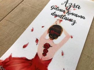 Dik Kırmızı Elbiseli Kına Kartı