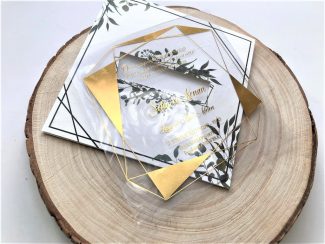 Geometrik Yapraklı Şeffaf Davetiye - 2