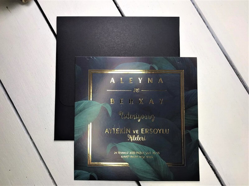 Yeşil yapraklı siyah davet kartı, 1758406.