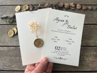 Ekonomik kuru çiçekli mühürlü davetiye, 21610.