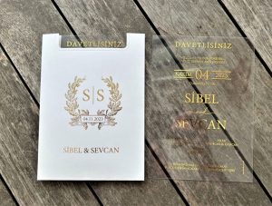 Varaklı beyaz zarflı şeffaf davetiye, 9890T.