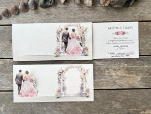 Sağdan çekildiğinde kabın üzerinde bulunan gelin ve damat figürünün hareket ettiği kart.