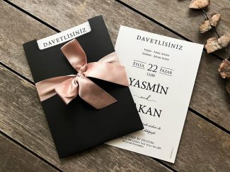 Üst Kenar Kesimli Fiyonklu Siyah Zarflı Davetiye, 98901K - Image 3
