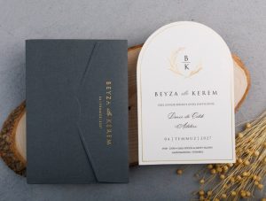 Koyu Yeşil Zarflı Oval İç Kartlı Davetiye