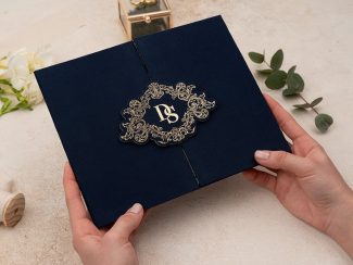 Erdem 5108 Çantalı | Lacivert Kumaş Kaplı Lüks Davetiye
