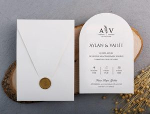 Beyaz Oval Kartlı Mühürlü Davetiye